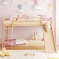 thumbnail image 3 of Zimtown Bunk Bed Twin Over Twin,Kids Low Floor Bed Frame with Slide for Children Boys Girls Dormitory Bedroom,No Box Spring Needed,Natural Wood, 3 of 10