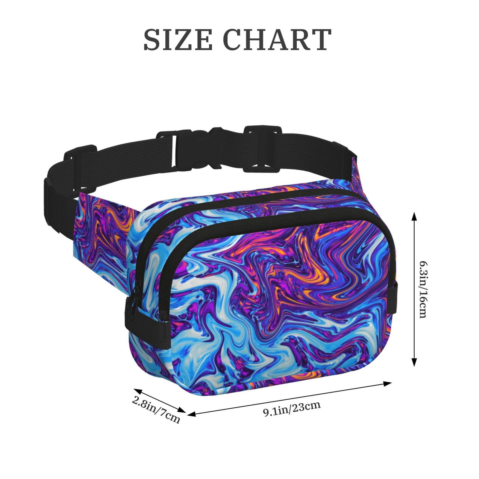 Picia Swirl Print Blue Purple Print Square Double-Layer Waist Bag Mini Adjustable Waist Belt Bag Exercise Running Travel Hiking