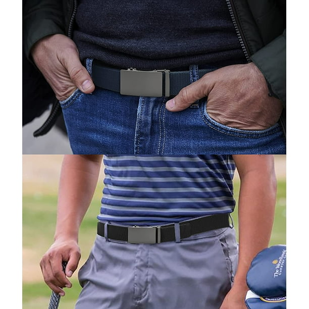 Elastic Stretch Golf Belt, 2 Pack Nylon Ratchet Belt Mens Belts Casual,  Adjustable Trim To Fit