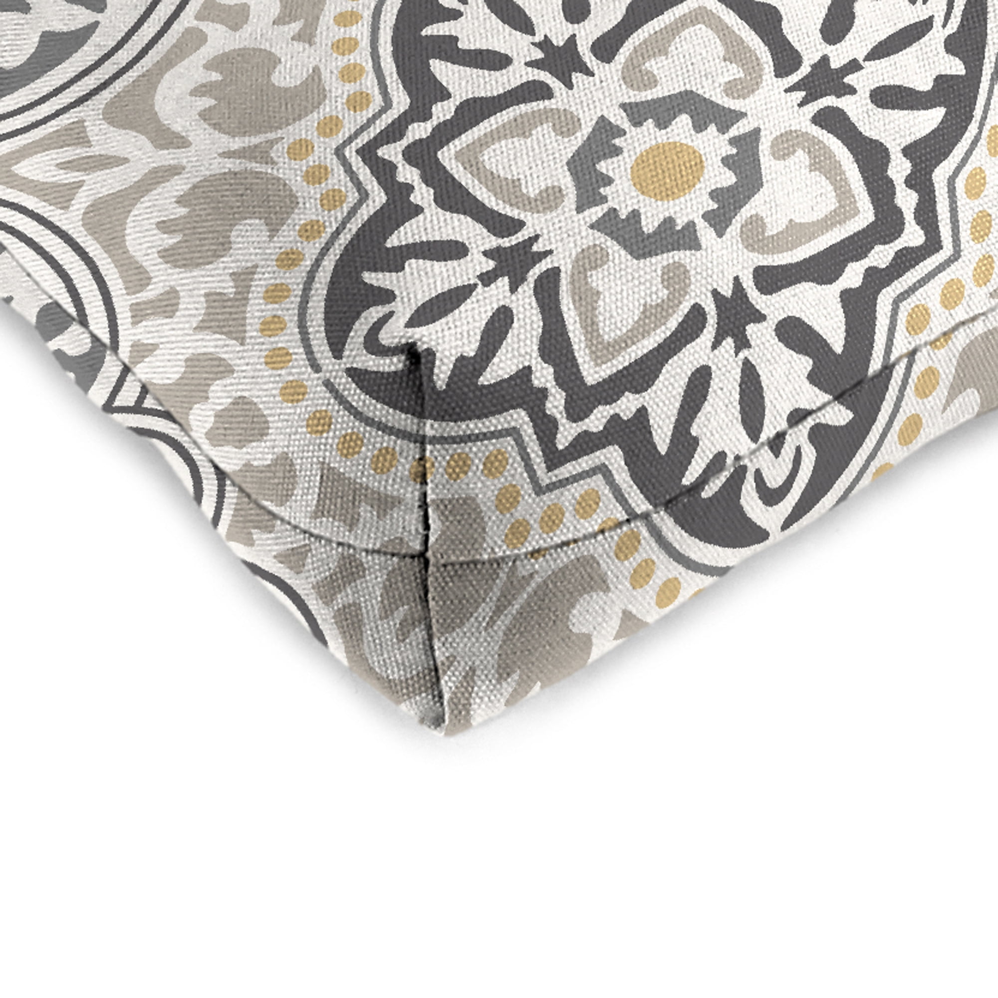 Jordan Manufacturing 3-Piece Rave Grey Quatrefoil Tufted Outdoor Cushion with 1 Wicker Bench Cushion and 2 Wicker Seat Cushions