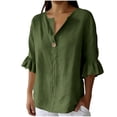 thumbnail image 2 of Naotn Ruffle 3/4 Sleeve Linen Shirts for Women Summer Casual Solid Color Button V Neck Tunic Tops, 2 of 8