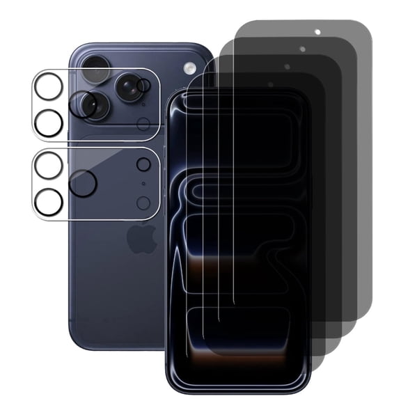 UZWZW (4 2) for iPhone 17 Pro Max (6.9") Privacy Screen Protector Anti-Spy Tempered Glass with (2 Pack) Camera Lens Protector