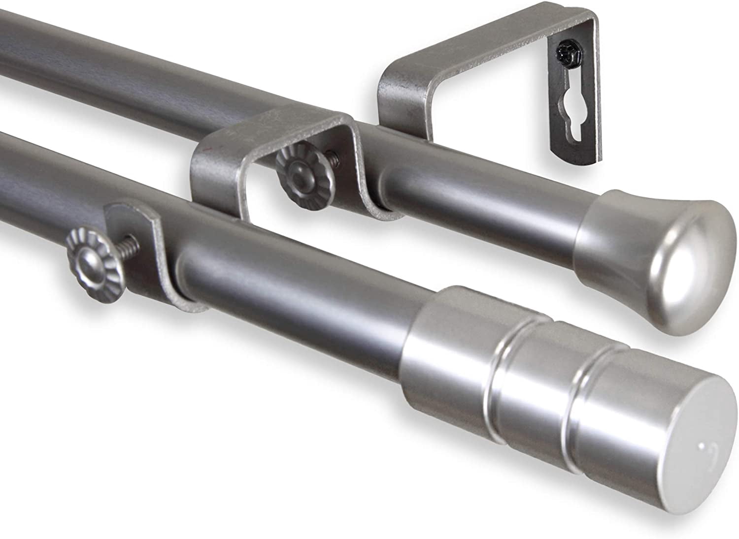 13/16" Dia Adjustable 28-48" Rocco Double Curtain Rod in Satin Nickel