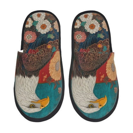 Balery Sunflower Bald Eagle Slient Indoor Furry Fleece Comfort House Shoes Soft Non-Slip Home Shoes Cotton slippers House Slippers-- Large