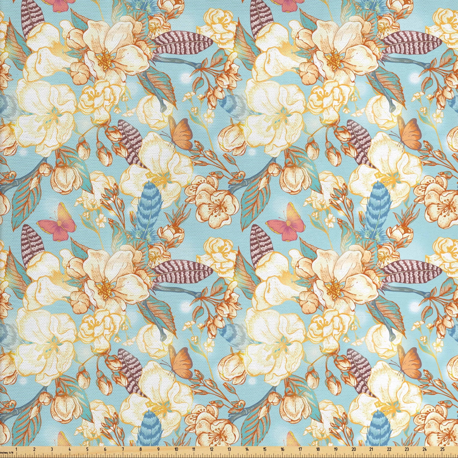 Shabby Flora Fabric by The Yard, Vintage Garden Spring Season Seamless