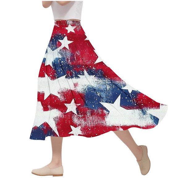 Nmnitkp Skirts for Women 2025 New Model,Women's Skirts Fashion Independence Day Print A Character Elastic Waist Big Leisure Time Skirt Red,2XL