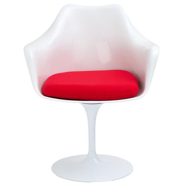 Plata Decor White Tulip Arm Chair with Red Cushion