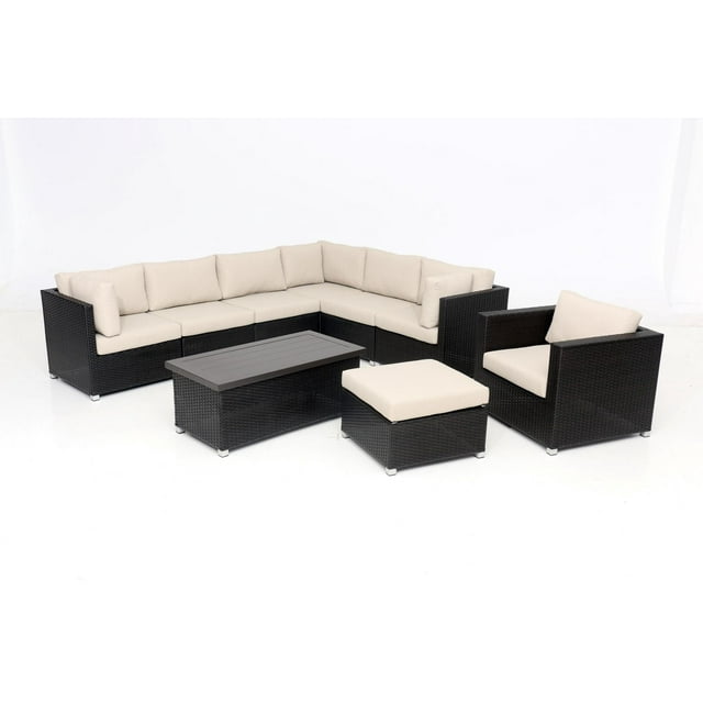 Innesbrook Collection 9-Piece Aluminum Patio Conversation Set with Tan Cushions