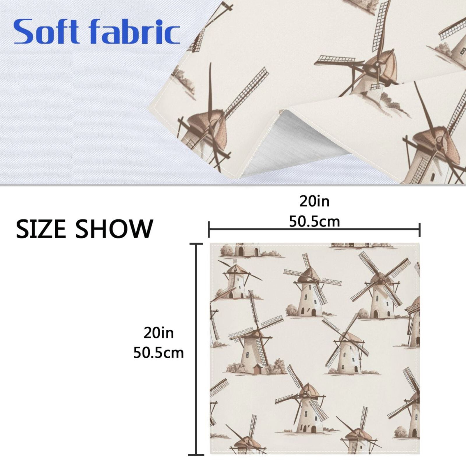 JSTEL Retro Windmill Cloth Napkins Set of 6, 20x20 Inch Washable and Reusable Napkin for Decoupage Dinner Party Everyday Use
