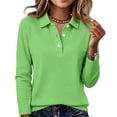 thumbnail image 5 of Polo Shirts For Women Long Sleeve Solid Color Collared Button Vintage Cute Fall Tops, 2XL, 5 of 5