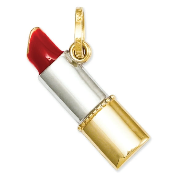 Finest Gold 14K Yellow & Rhodium Enameled Lipstick Charm