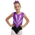thumbnail image 5 of Alvivi Kids Girls Gymnastics Leotards Sleeveless Bodysuit Shorts Hair Tie with Leggings Set  Sparkly Unitards 6-16 Years Purple 10, 5 of 7