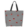 thumbnail image 1 of Fotbe Ladybugs on Black and White Striped Bolsa Tote Estética de Lona con Estampado para Mujer - Bolsa Reutilizable de Hombro Casual para Vacaciones, Compras, Trabajo y Gimnasio, 1 of 8