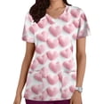 thumbnail image 2 of Idoravan Womens Tops Short Sleeve Blouse Women's Scrub Tops Women's Casual Valentine Day Unisex Love Heart Shape Print V-Neck Short Sleeve Pocket Nursing Uniform Tops Pink L, 2 of 4