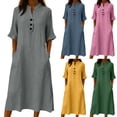 thumbnail image 7 of aohooy Women's Tunic Dress Henley Neck Half Sleeve Cotton Loose Vacation Beach Dresses Summer Casual Midi Dress with Pockets Green,S, 7 of 7
