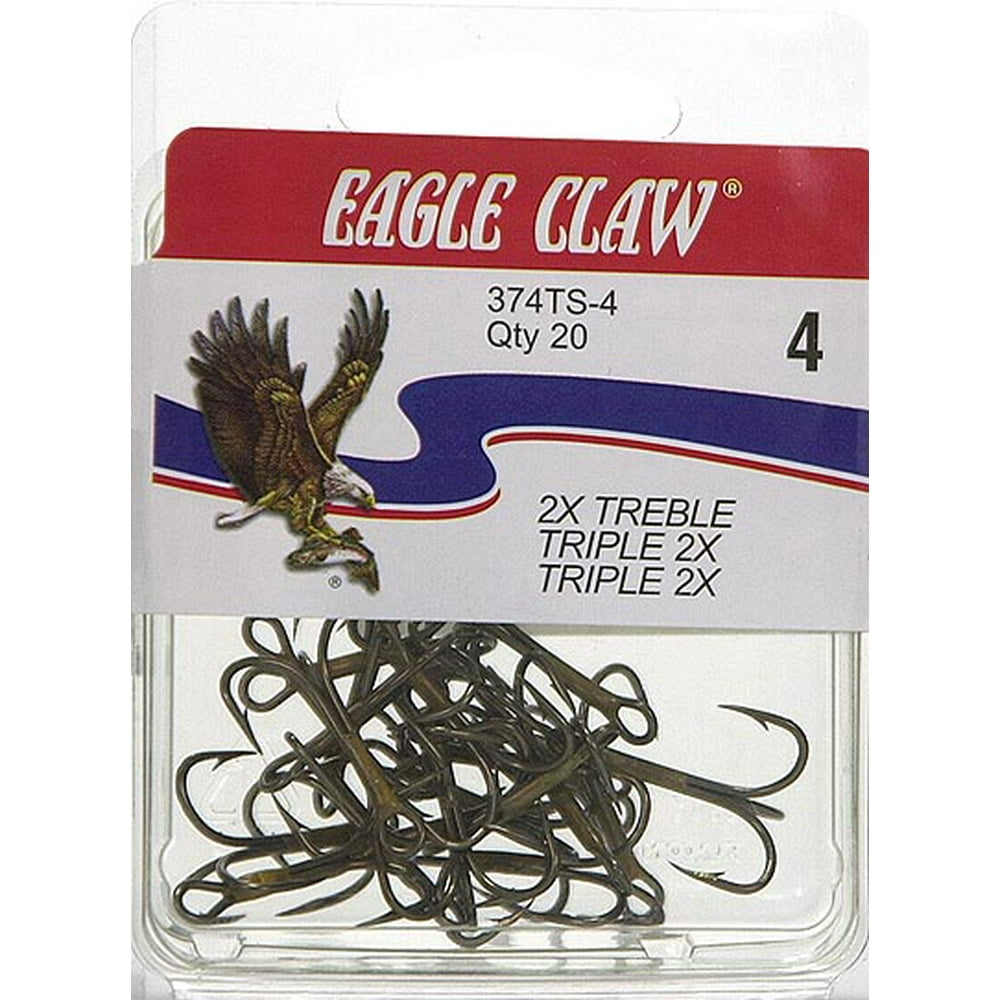 Eagle Claw 374TSH-4 2X Treble Hook, Bronze, Size 4, 20 Pack - Walmart ...