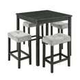 thumbnail image 6 of UHOMEPRO 5 Piece Kitchen Table Set, Industrial Dining Table with 4 Upholstered Stools, Rustic Counter Height Bar Table and Stool Set for 4, Wood Pub Table Set for Kitchen Apartment Bistro, Black+Gray, 6 of 10