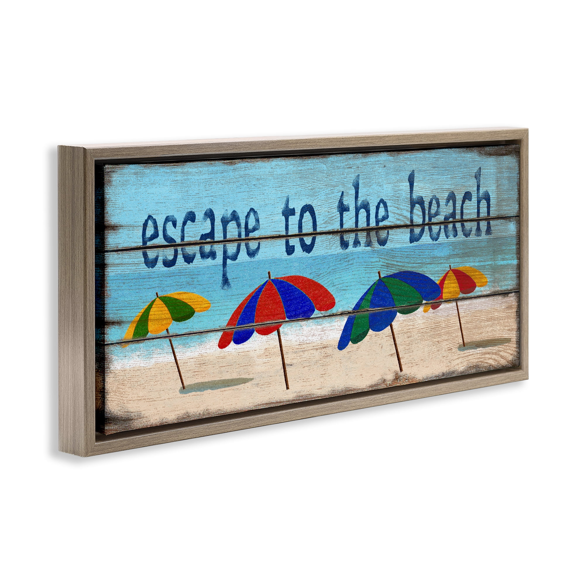 Stupell Industries Beach Escape Umbrellas Brown Framed Floater Canvas Wall Art, design by Gail Fraser