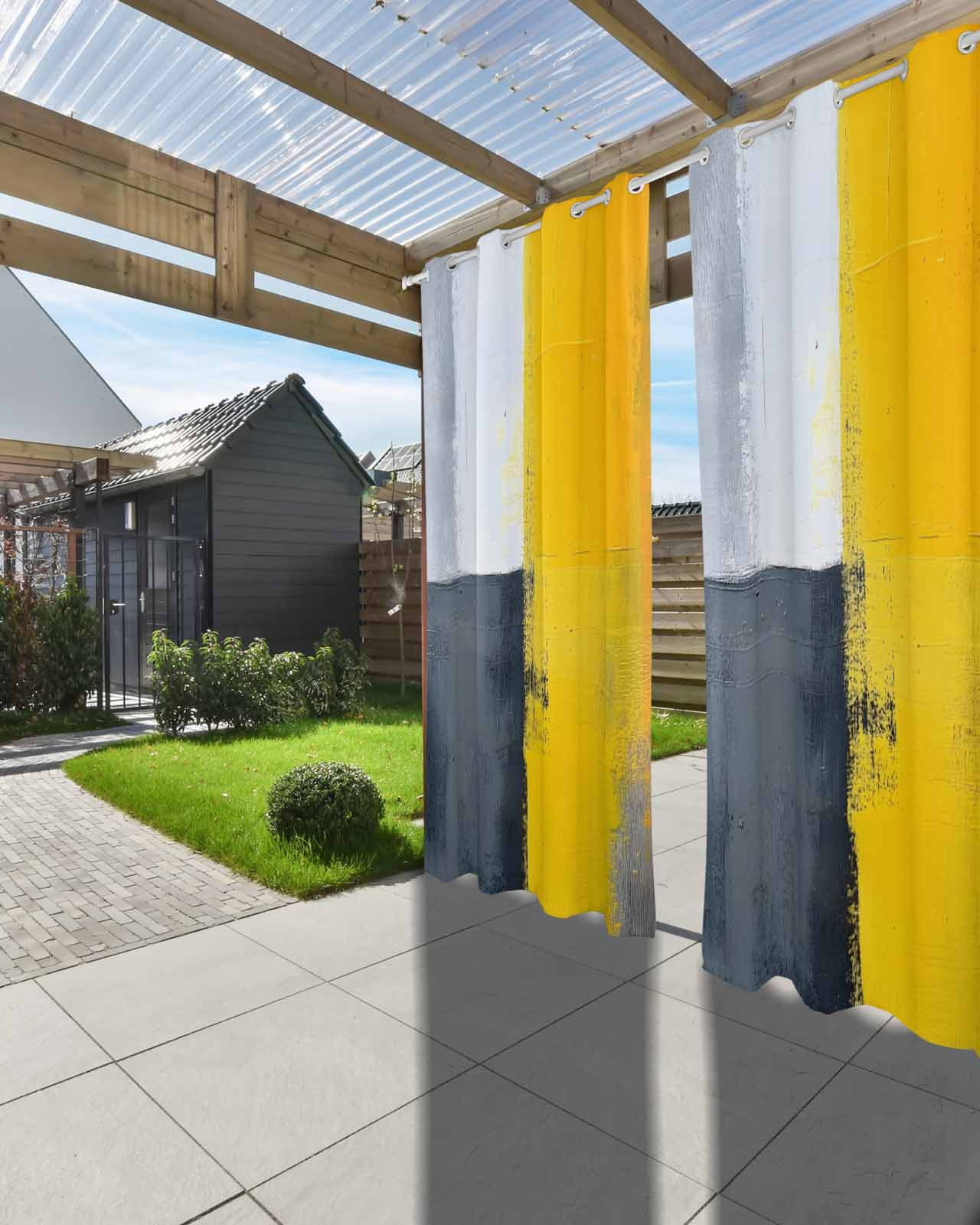 nqOlkjepod Outdoor Curtains for Patio Waterproof, Yellow Grey Outdoor Privacy Panels Grommet, Oil Painting Abstract Artwork Blackout Outside Curtains for Porch/Cabana/Pergola 54"x84", 2 Panels
