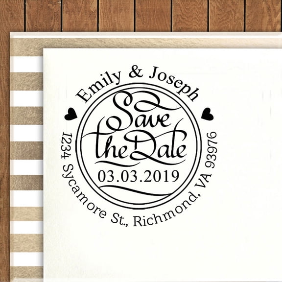 Printtoo Round Custom Love Heart Self Inking Rubber Stamp Save The Date Personalized Stamper Gift Idea