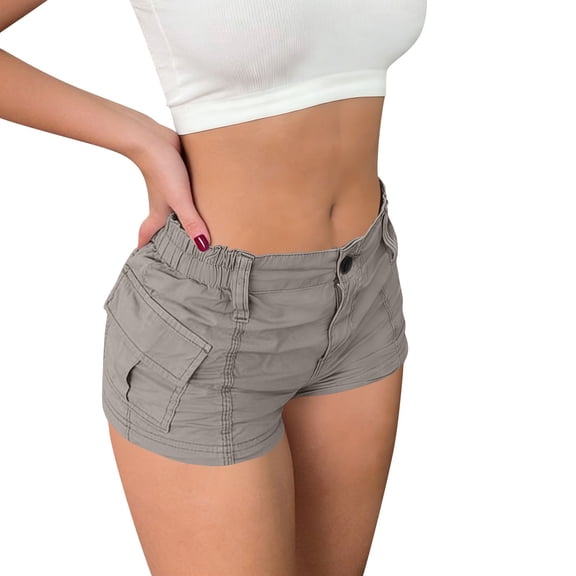 GUACER Womens Cargo Shorts Denim-Style High Waisted with Pockets Stretchy Casual Summer Shorts for Streetwear