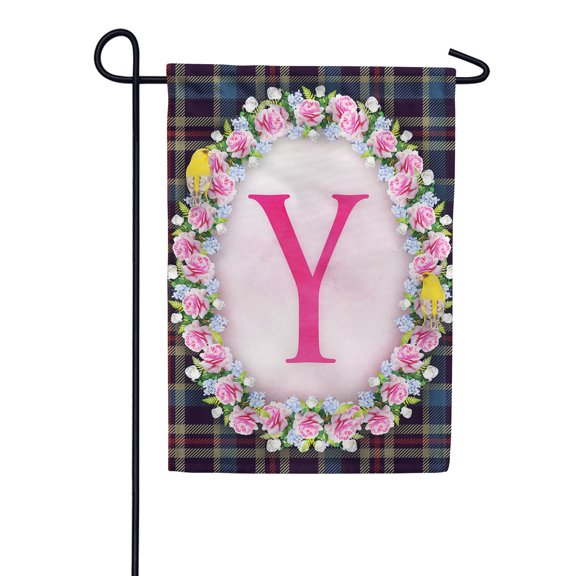 America Forever Spring Monogram Garden Flag Letter Y 12.5 x 18 inches Double Sided Vertical Outdoor, Yard, Lawn, Seasonal Decorative Yellow Flowers, Pink Rose, Floral Wreath Garden Flag