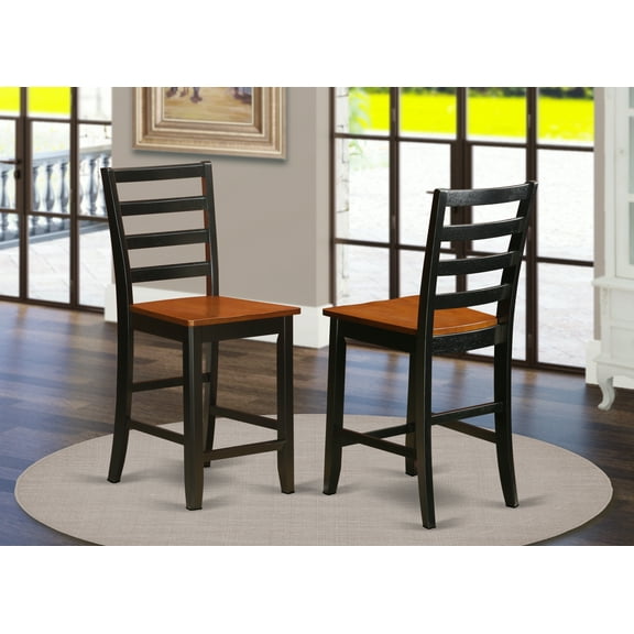 East West Furniture Fairwind 11" Wood Bar Stools in Black/Cherry (Set of 2)