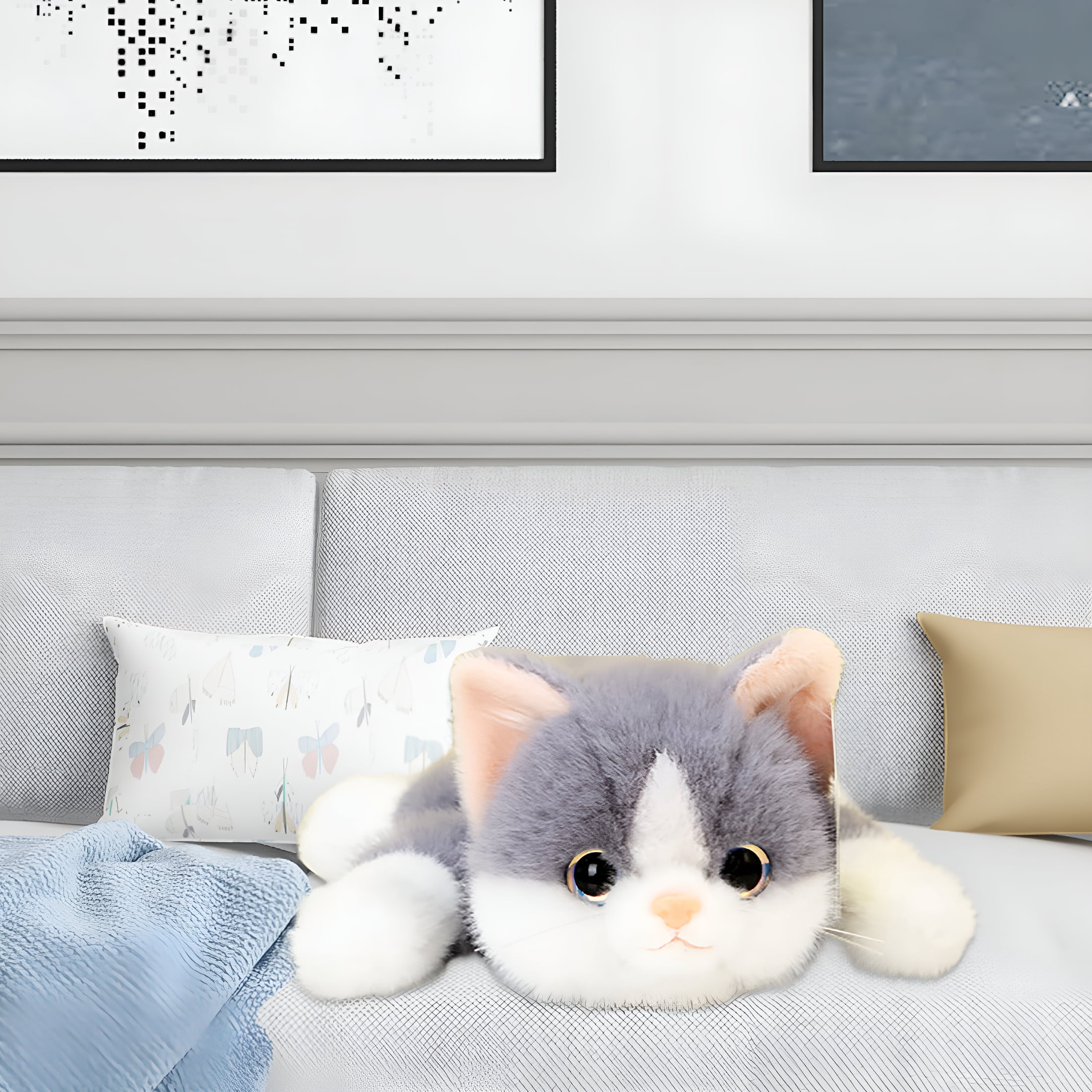 CYFW Weighted Cat Stuffed Animals 0.6 Lbs Cute Realistic Plush Toys 11.8 Inch Soft Plushies Gifts for Kids,Birthday Christmas for Kids,Boys,Girls,Adults,Grey