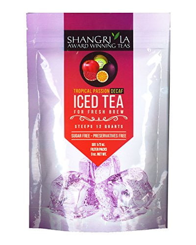 Shangri La Tea Company Iced Tea, Tropical Passion Decaf, Bag of 6, 1/2 Ounce Pouches