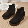 thumbnail image 6 of KANG Retro Suede Ankle Boots Slip On Round Toe Chunky Low Heel Platform Booties Comfort Casual Footwear For Daily Wear Black 36, 6 of 8
