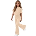 thumbnail image 6 of Stamzod Girls 2 Piece Outfits Casual Short Sleeve Basic Tee Top + Flared Pants Clothing Sets Sizes 5-15 Years Khaki 7-8Years, 6 of 8
