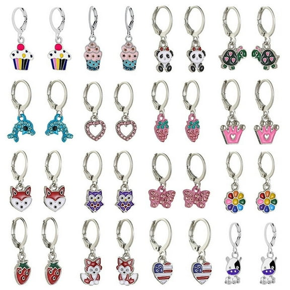 SAYLITA 16 Pairs Girls Hypoallergenic Dangle Hoop Earrings for Girls Earrings Aesthetic Cute Earrings for Teen Kids Earrings Stick on Earrings for Little Girls Hoop Earrings Christmas Birthday Gifts