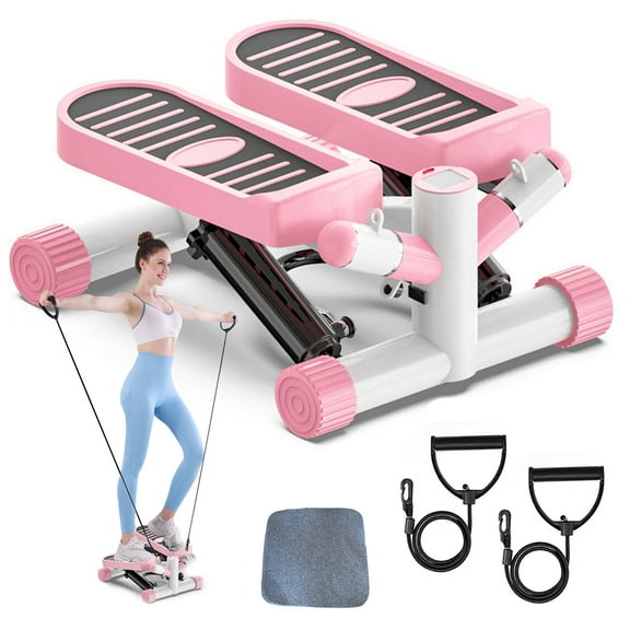 Gloppers Exercise Stepping Fitness Machine Portable Mini Stair Stepper Pink with Resistance Band