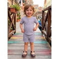 thumbnail image 5 of Loicainy Toddler Baby Girl 2Pcs Waffle Outfits Set 3 6 12 18 24 Months 2T 3T 4T Short Sleeve Half Button-up Crew Neck T-shirt and Shorts Summer Clothes Set, 5 of 9