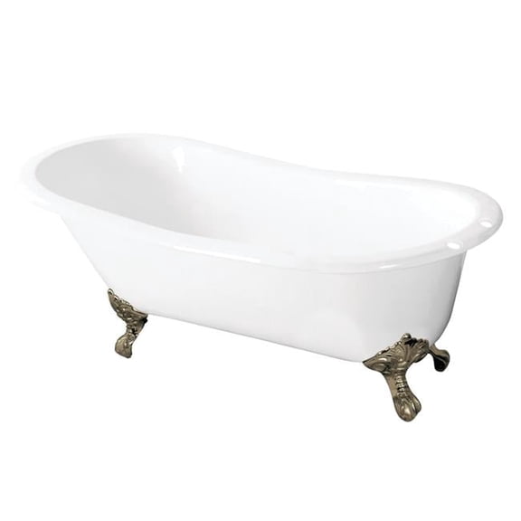 57 in. Aqua Eden Cast Iron Slipper Clawfoot Tub with 7 in. Aqua Eden Faucet Drillings, White & Brushed Nickel