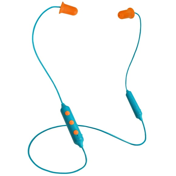 Plugfones de Base Pro Sans Fil Bluetooth Écouteurs Intra-Auriculaires - Casque de Réduction du Bruit avec Isolation Sonore Micro et Contrôles (Bleu et Orange)