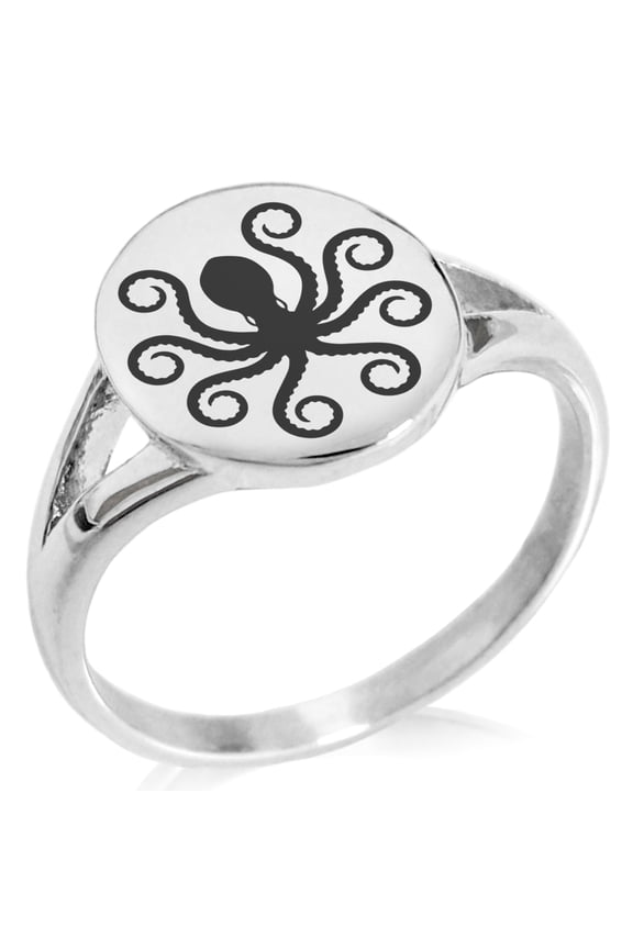 Stainless Steel Legendary Kraken Minimalist Oval Top Polished Statement Signet Ring