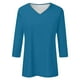 thumbnail image 4 of Camiseta básica de verano informal de color liso con cuello en V para mujer - Poliéster, manga 3/4, aberturas laterales - S-XXL, 4 of 5
