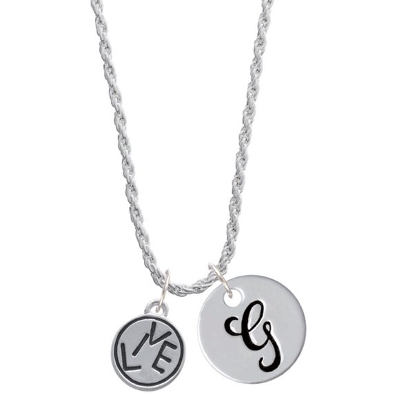 Delight Jewelry Silvertone Live in Circle Silvertone Script Initial Disc - G - Charm Necklace, 20"+3"
