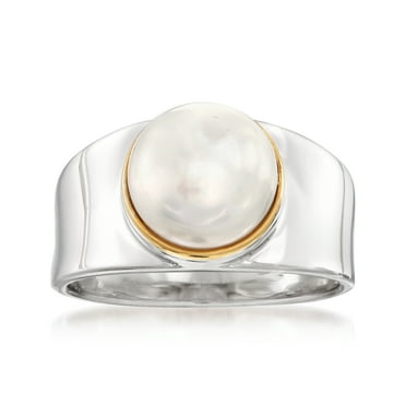 Ross-Simons 9.5-10mm Cultured Pearl Ring in Sterling Silver With 14kt Gold, Women's, Adult