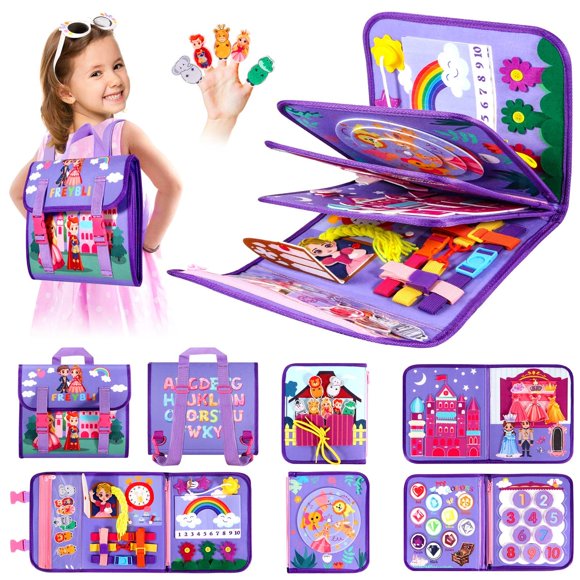 Freybli Tablero ocupado para niños pequeños Juguetes Montessori para niñas de 1 a 3 años Regalo de cumpleaños Aprendizaje educativo Libro ocupado para niños pequeños 1-3 Tablero ocupado para niños peq