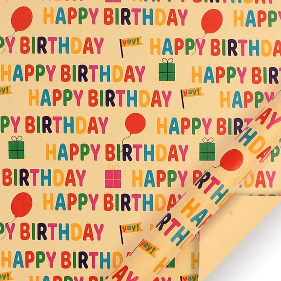 Happy Birthday Pattern Wrapping Paper,17x118in(9.84FT) for Birthday, Party, Anniversary Gifts,Children's and Adult Celebrations