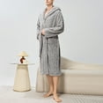 thumbnail image 2 of ShomPort Knee Length Sleepwear for Mens Cable Knit Tie Open Front Shawl Collared Robes with Hooded Comfort Soft Pockets Nightgown, 2 of 5