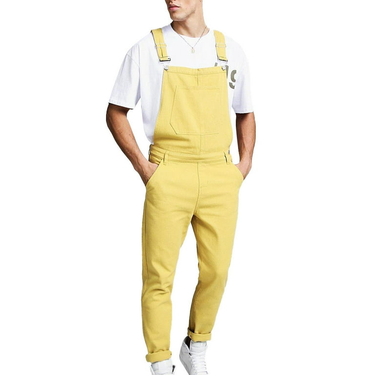 Yellow denim dungarees sale
