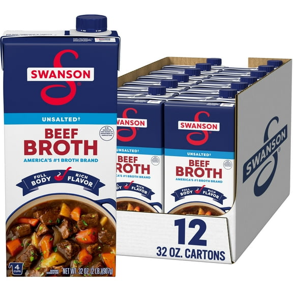 (12 pack) Swanson Unsalted Beef Broth, 32 oz Carton (12 Pack)