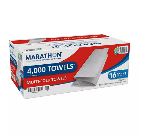 Marathon Multifold 1-Ply Paper Towels, 9.2" x 9.4" (250 towels/pk., 16 pks.)