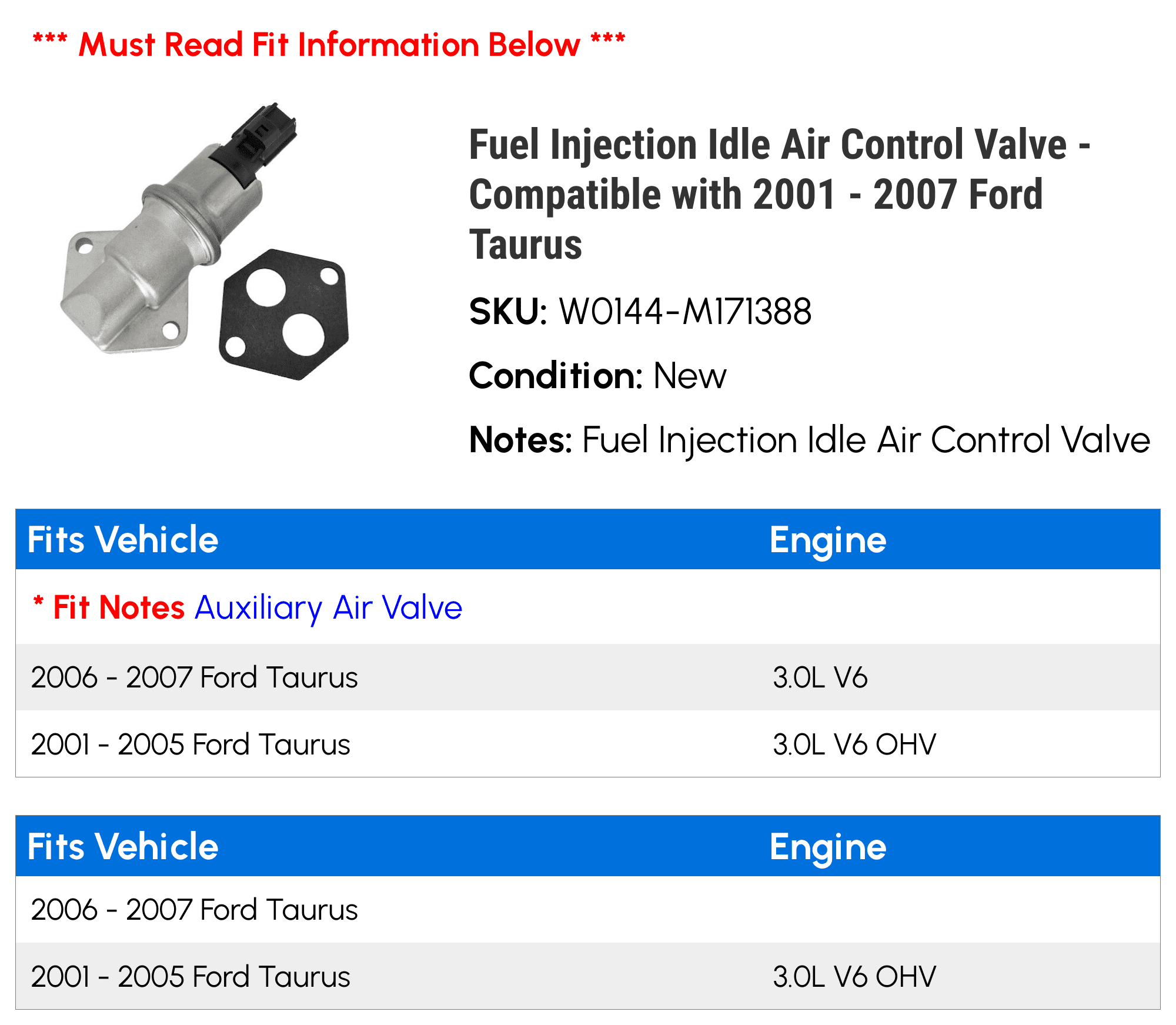 Fuel Injection Idle Air Control Valve - Compatible with 2001 - 2007 Ford Taurus 2002 2003 2004 2005 2006
