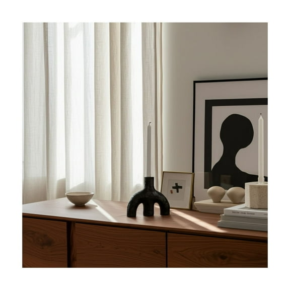 Modern Ceramic Taper Candle Holder - Contemporary Ceramic Decorative Pillar Stand for Home, Office, Bedroom, Living Room - 6" Black