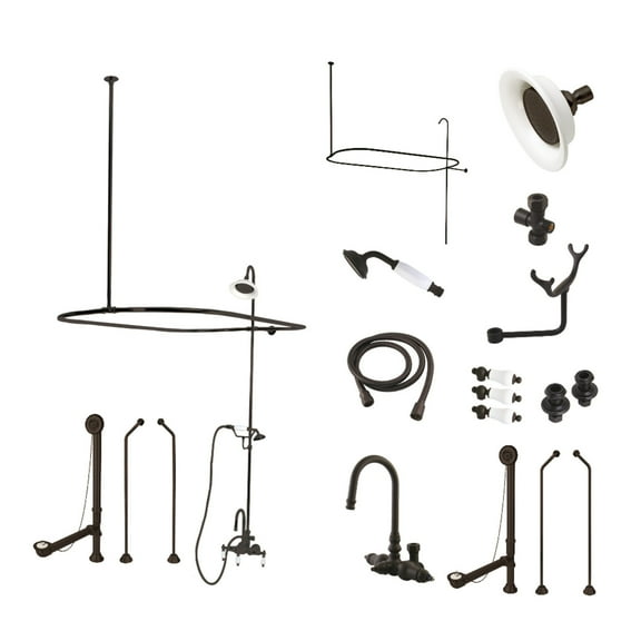 Kingston Brass CCK2185PL Vintage Tub Wall Mount High-Arc Gooseneck Clawfoot Tub Faucet Package with Supply Enclosure and Hand Shower, Oil Rubbed Bronze