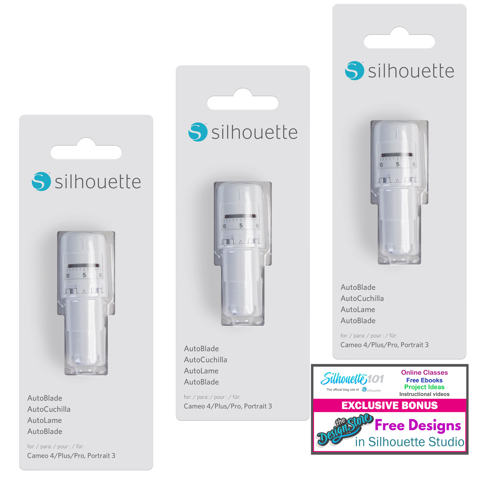 Silhouette Autoblade - Pack of 3 Blades for Use with Cameo 4 with 50 Designs